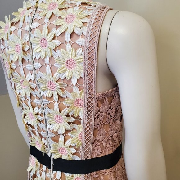 Self Portrait Daisy Floral Applique Lace Nude Illusion Midi Dress Wedding Size 6 - Picture 7 of 10